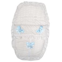 Broderie Anglaise White/Sky Car Seat Footmuff/Cosytoes With Bows & Lace